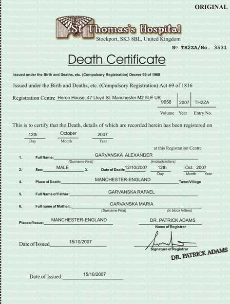 Dobrina Death Certificate