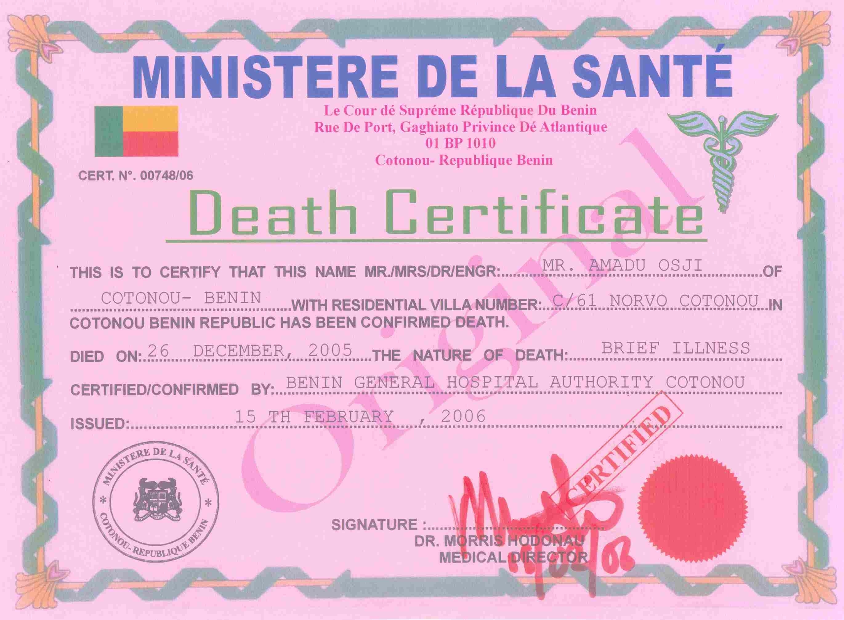Pretty Pink Death Certificate