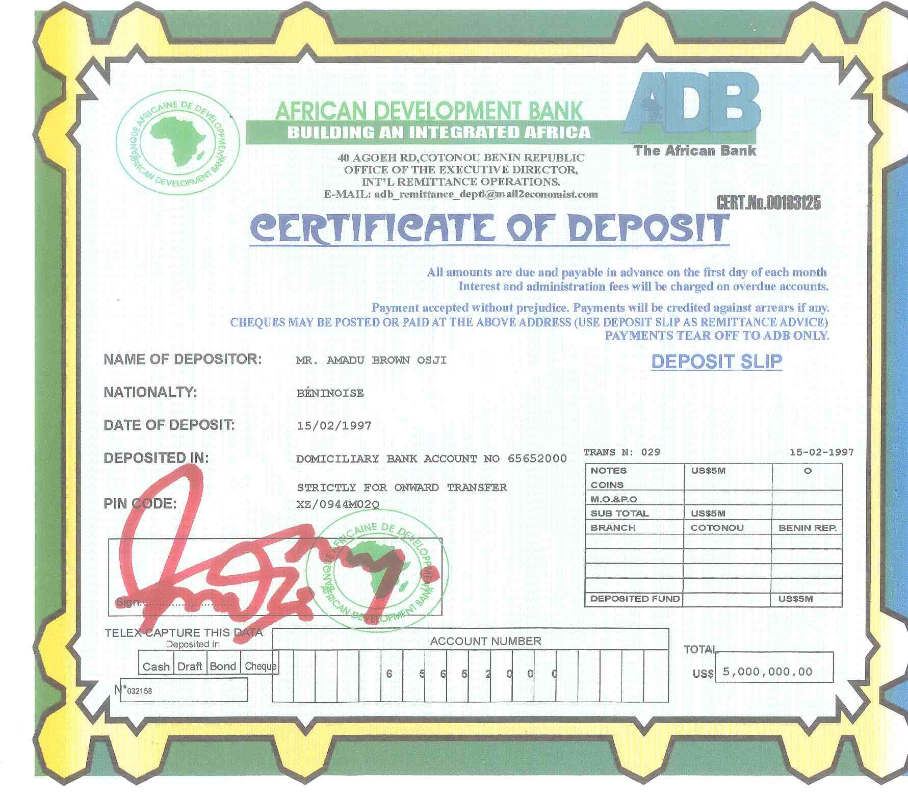 Pretty Deposit Certificate