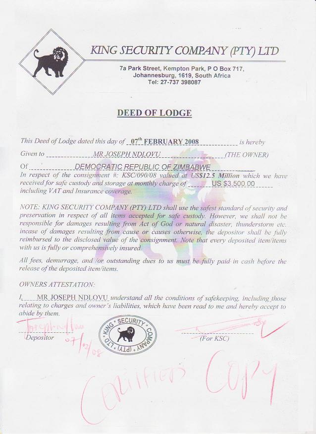 Deed Of Lodge