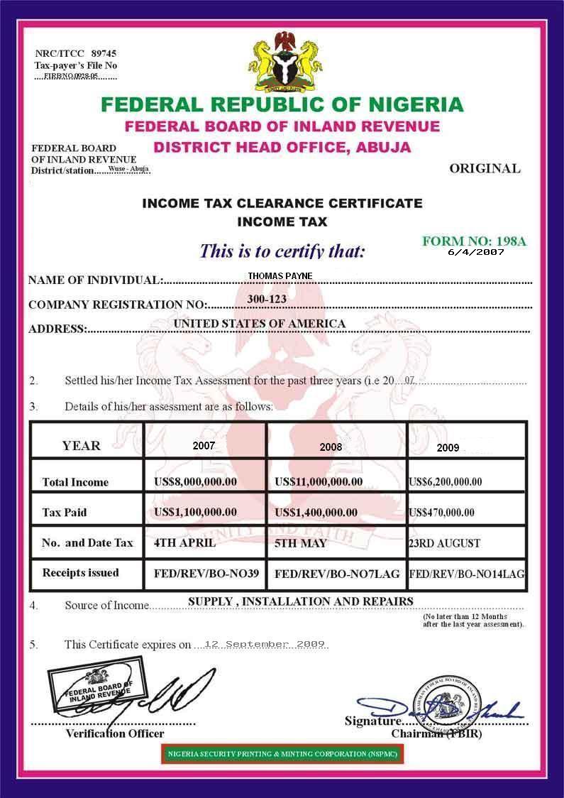 Tax Clearance Document